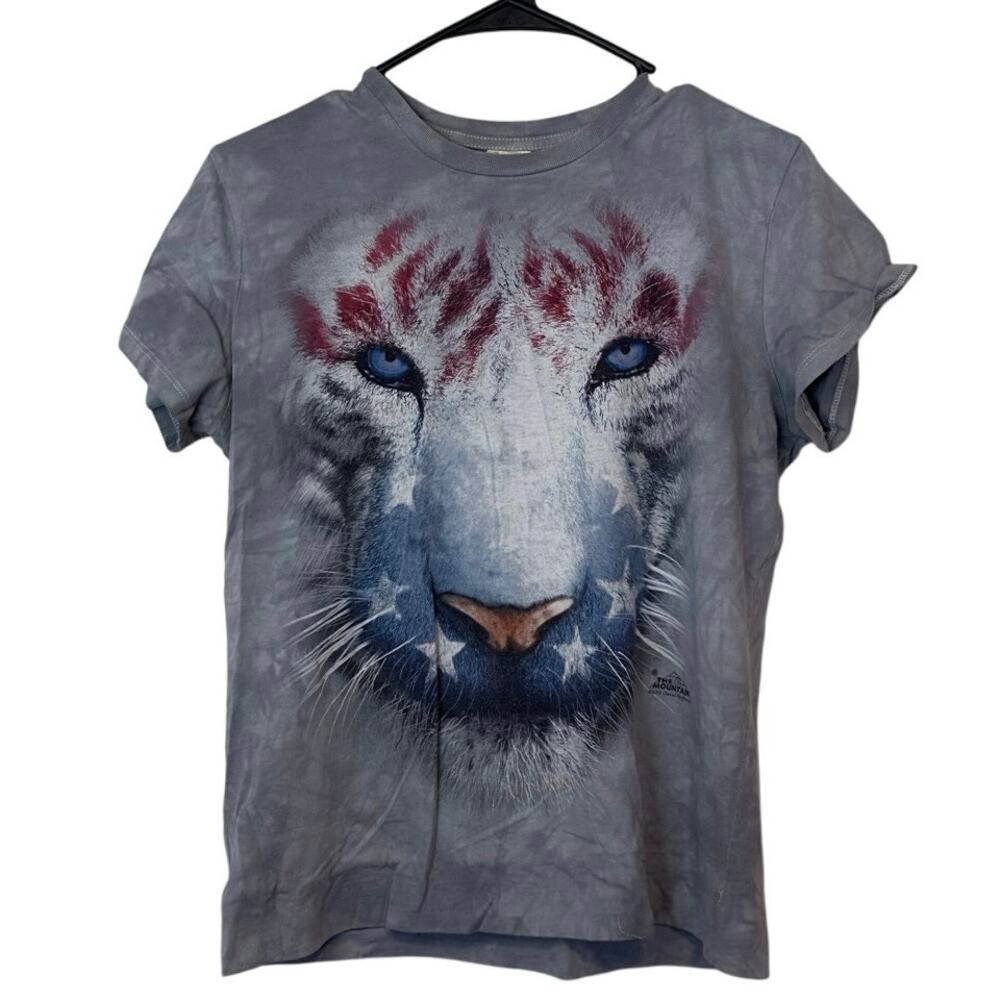 The Mountain American‎ Flag Tiger Wildcat T-Shirt Size M Gray Graphic Print Bold
